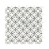 Interlocking oval and circular mosaic tile pattern in Carrara White Florida Flower design