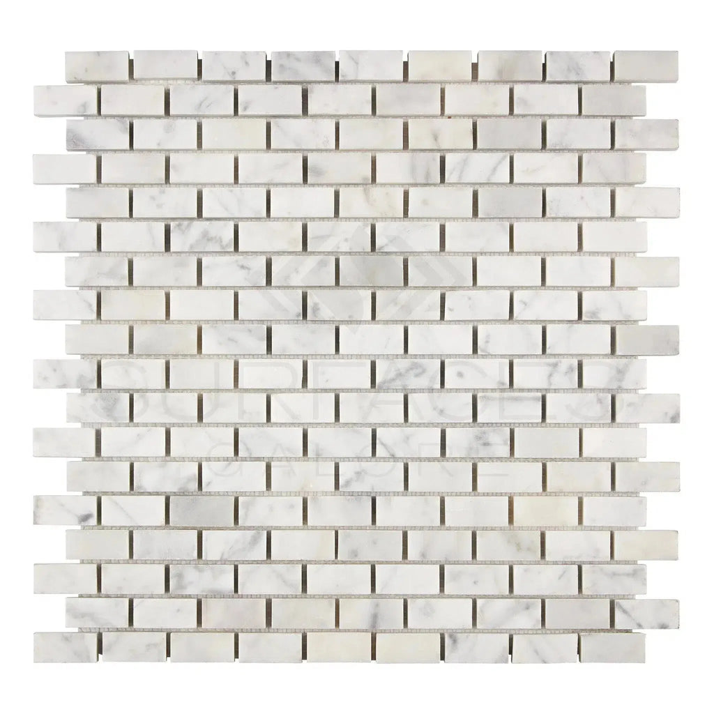 Carrara White Herringbone Mini Brick Mosaic Marble Tile in polished or honed finish