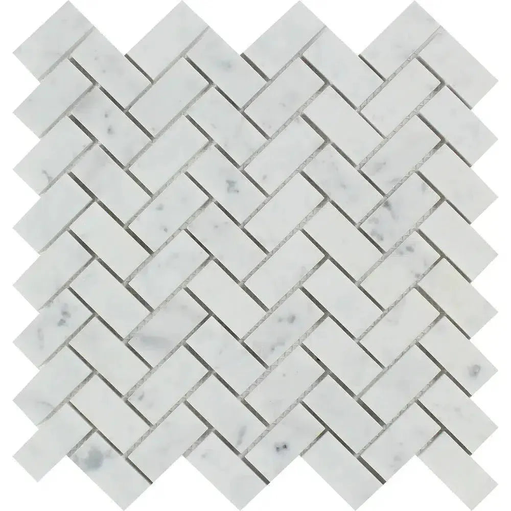 White Marble Herringbone Tile from Carrara White Herringbone Mosaic Collection