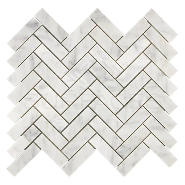 Carrara White Herringbone Mosaic 1X3 Brick Marble Tile in polished or honed finish