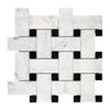 Carrara White Large Basketweave with Black Mosaic Marble Tile in polished or honed finish