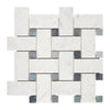 Interwoven white and gray tile mosaic in Carrara White Large Basketweave Marble Tile