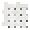 Interwoven marble and gray tile mosaic in Carrara White Large Basketweave design