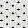 Black and white diamond tile pattern of Carrara White Lattice Mosaic Marble Tile