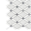 Diamond-patterned Carrara White Lattice Mosaic Marble Tile with gray accents