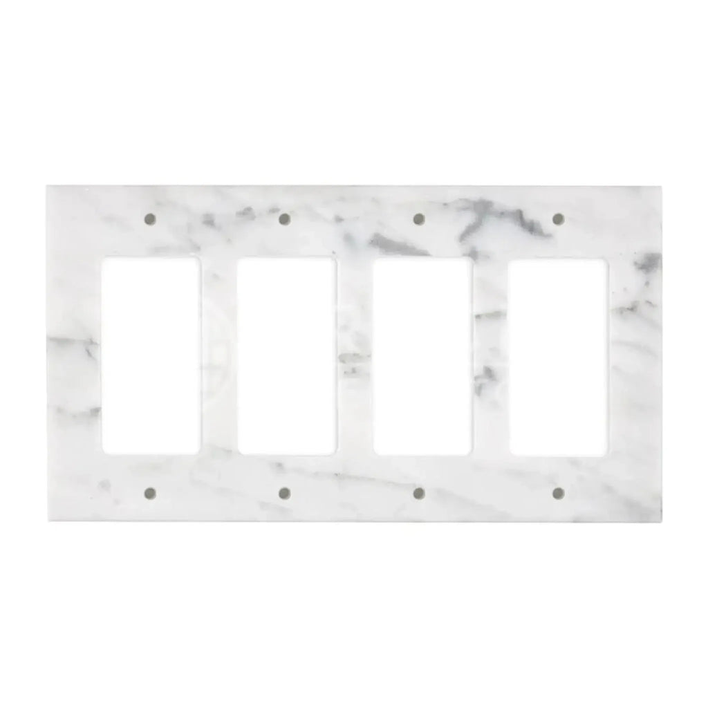 Carrara White Marble four-gang rocker switch wall plate with elegant marble pattern