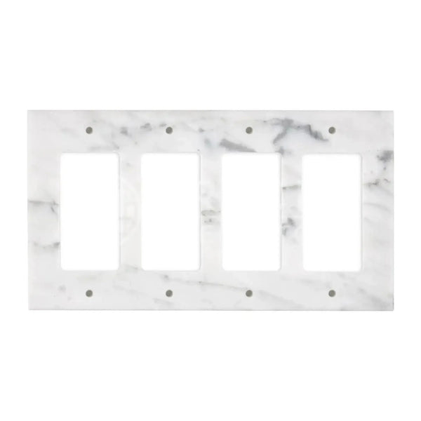 Carrara White Marble four-gang rocker switch wall plate with elegant marble pattern