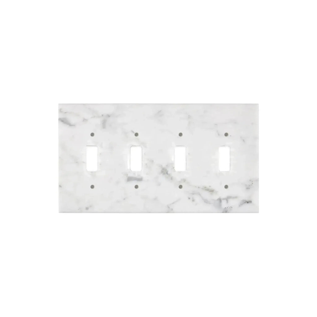 Carrara White Marble 4 Gang Toggle Switch Wall Plate in elegant marble design