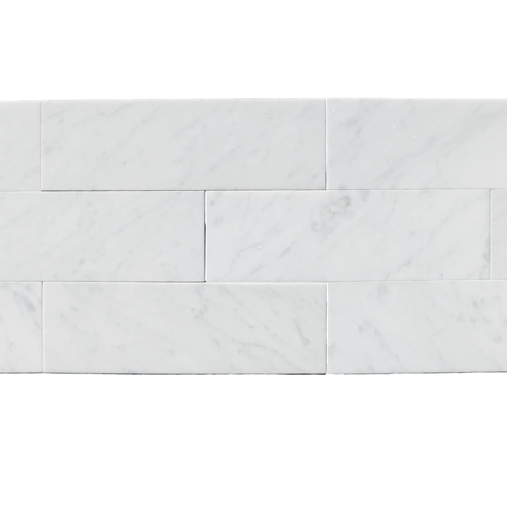 Carrara White Marble 4X12 Polished or Honed showcasing elegant white marble brick tiles