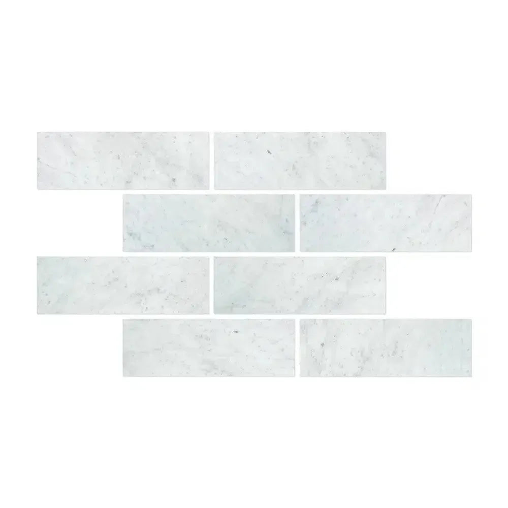 Carrara White Marble 4X12 Polished or Honed White Marble Brick Tiles Display