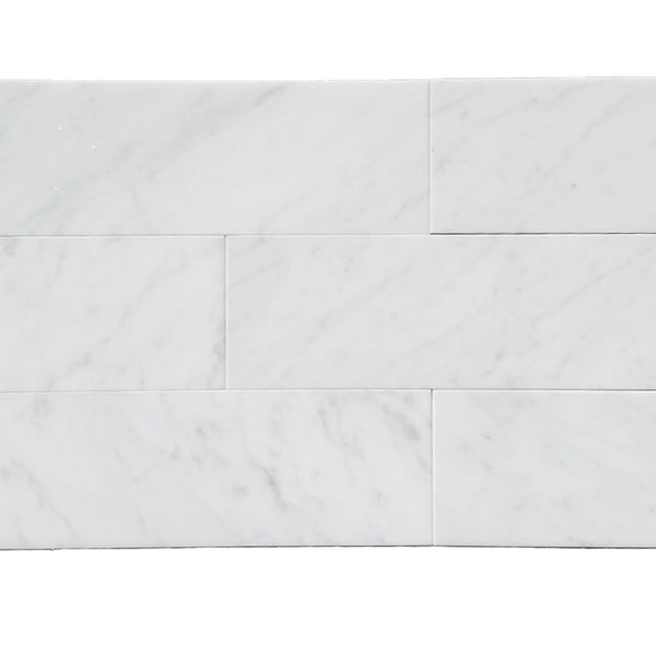 Carrara White Marble 4X12 Polished or Honed Subway Tile displayed on a surface