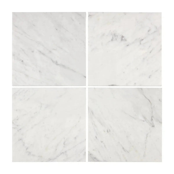 Four square Carrara White Marble 4X4 polished or honed tiles displayed together