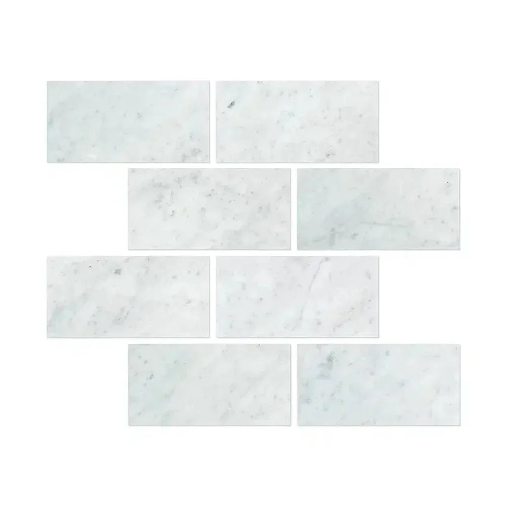 Carrara White Marble 6X12 Polished or Honed showcasing elegant white marble brick tiles