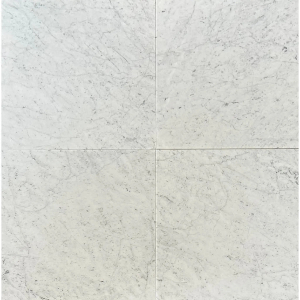 Four marble tiles showcasing Carrara White Marble Double DUPLEX Switch Wall Plate