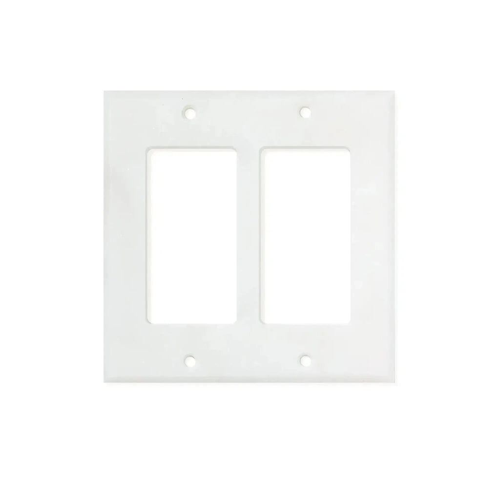 White Double Rocker Light Switch Plate in Carrara White Marble Design