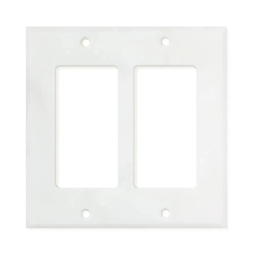 White double rocker light switch plate in Carrara White Marble design for elegant decor