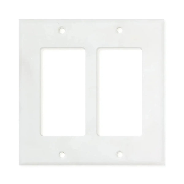 White double rocker light switch plate in Carrara White Marble design for elegant decor