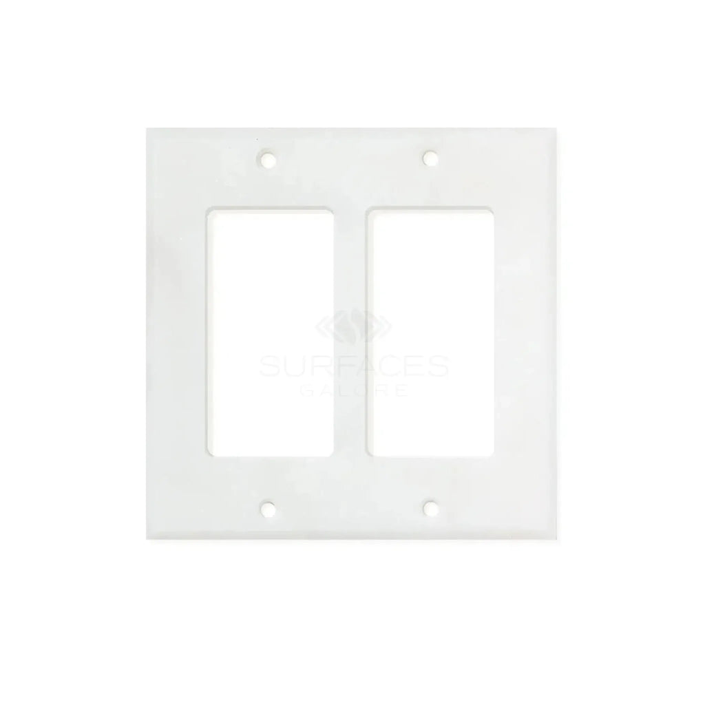 Carrara White Marble Double ROCKER Switch Wall Plate with a white duplex switch plate