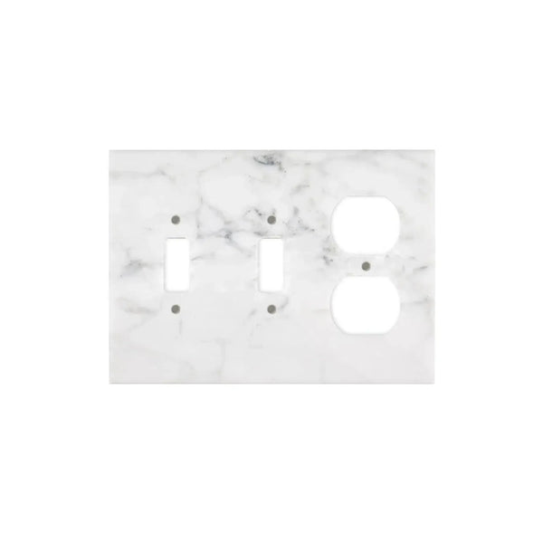 Marble-patterned Carrara White Marble Double Toggle and Duplex Wall Plate for elegant decor