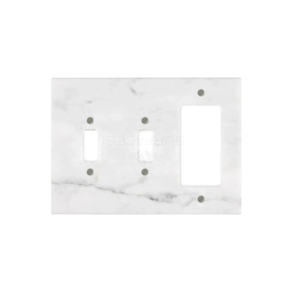 Marble-patterned triple switch plate in Carrara White Marble design for wall decor