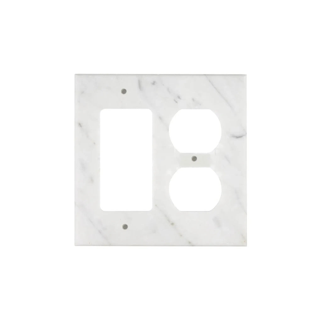 Carrara White Marble ROCKER - DUPLEX Switch Wall Plate with elegant marble design