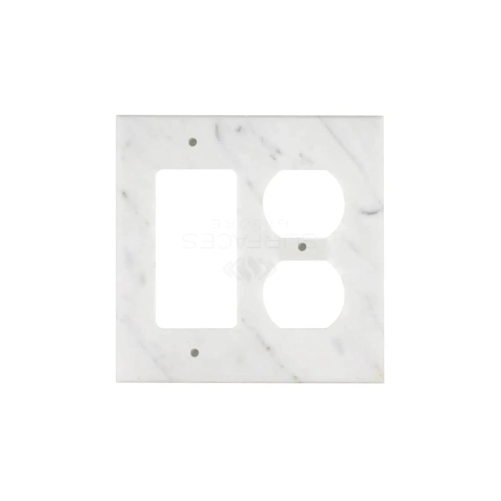 Carrara White Marble ROCKER - DUPLEX Switch Wall Plate with elegant marble design