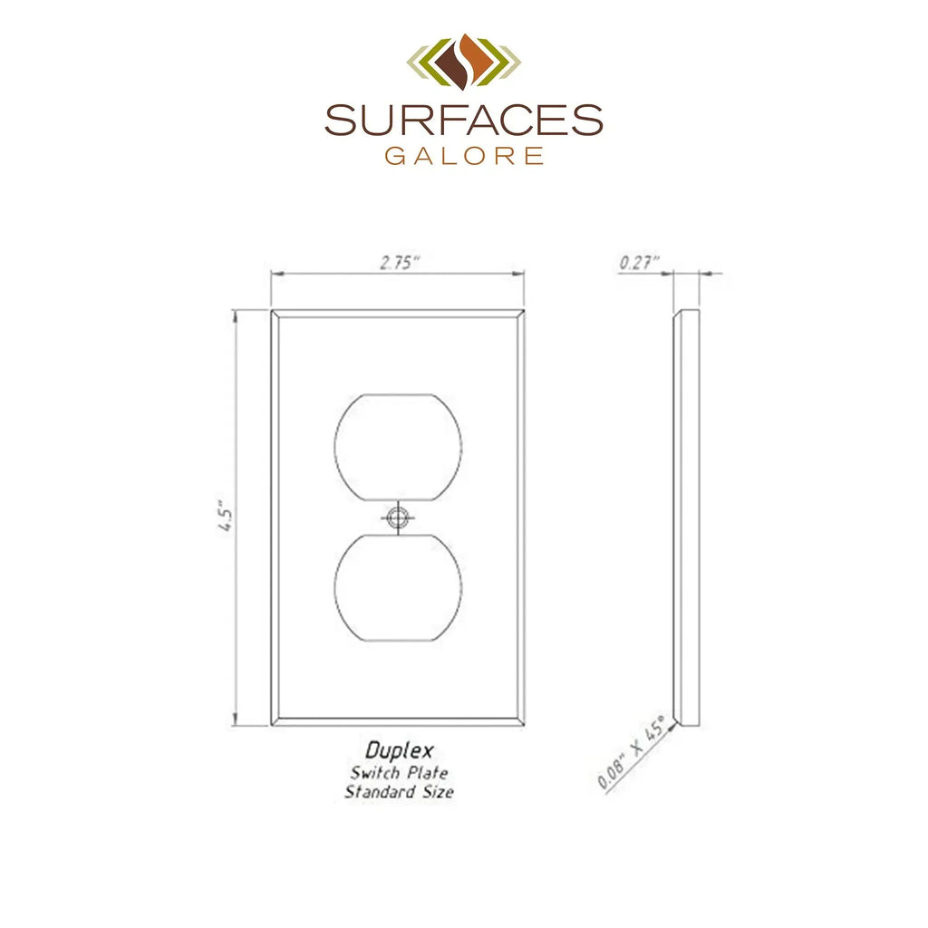 Duplex switch plate diagram with dimensions for Carrara White Marble wall plate