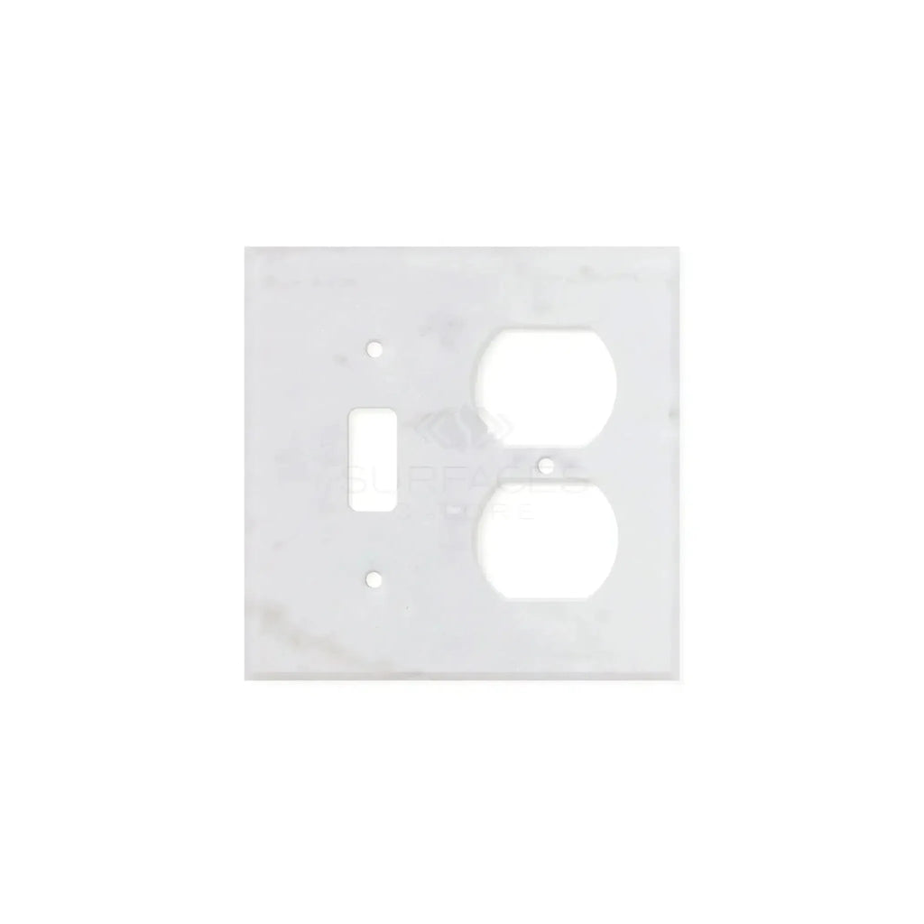 White marble outlet and switch plate in Carrara White Marble Toggle Duplex design