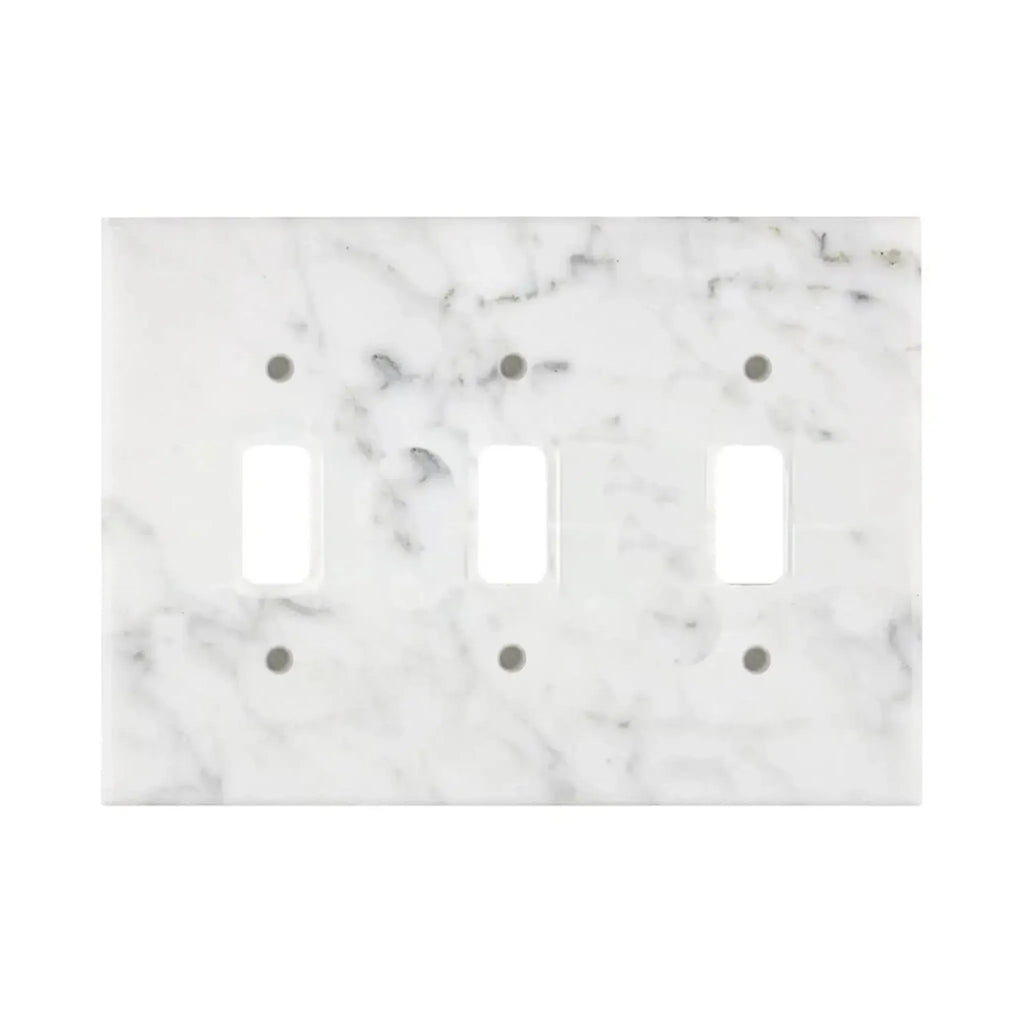 Marble-patterned Carrara White Marble Triple Toggle Switch Wall Plate for elegant decor