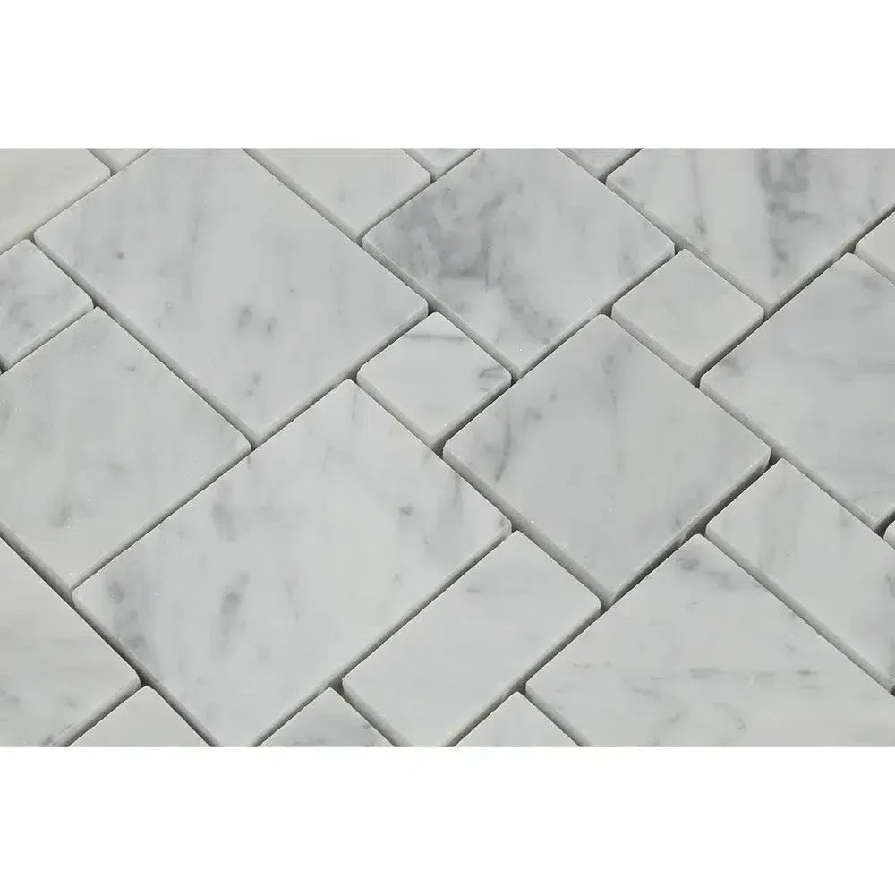 Carrara White Mini-Versailles Pattern Mosaic Marble Tile in polished or honed finish