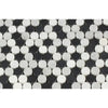 Black and white penny tile pattern featuring Carrara White Mosaic Marble Tile