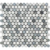 Mosaic tile sheet featuring gray and white circles in Carrara White Penny-Round design