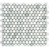 Circular mosaic tile sheet featuring Carrara White Penny-Round marble design