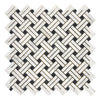 Woven pattern of Carrara White Stanza Mosaic Marble Tile with Black accents