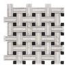 Woven marble and black tile mosaic of Carrara White Triple-Weave Marble Tile