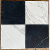 Four square marble tiles of Checkerboard Bardiglio and Bianco Carrara Marble set