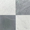 Four-paneled marble tile sample of Checkerboard Bardiglio and Bianco Carrara 12X12 Set