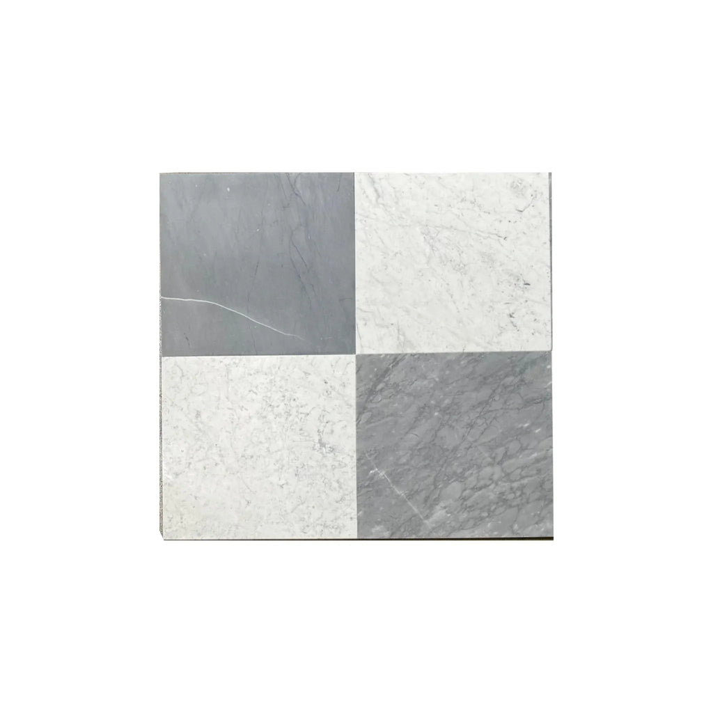 Checkerboard Bardiglio and Bianco Carrara Marble 12X12 Set featuring gray and white tiles