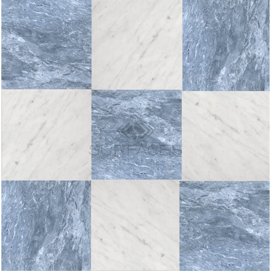 Checkerboard Bardiglio and Bianco Carrara Marble 12X12 Set elegant tile design