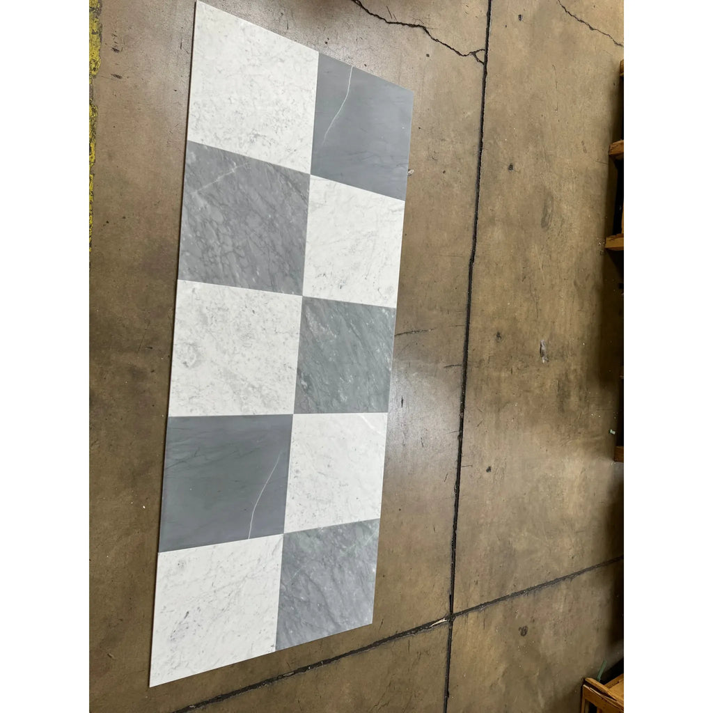 Rectangular Checkerboard Bardiglio and Bianco Carrara Marble Tile 12X12 Set