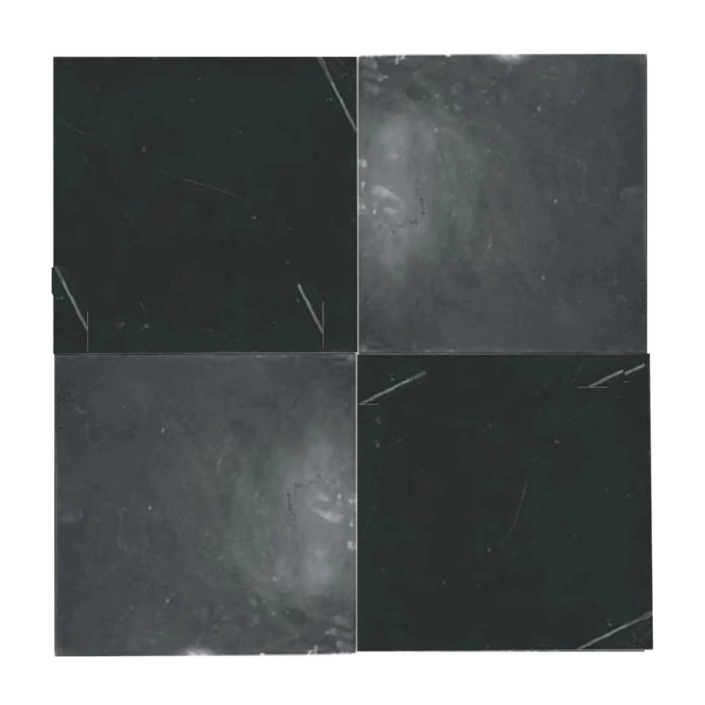 Four dark square tiles of Checkerboard Bardiglio and Bianco Carrara Marble Set