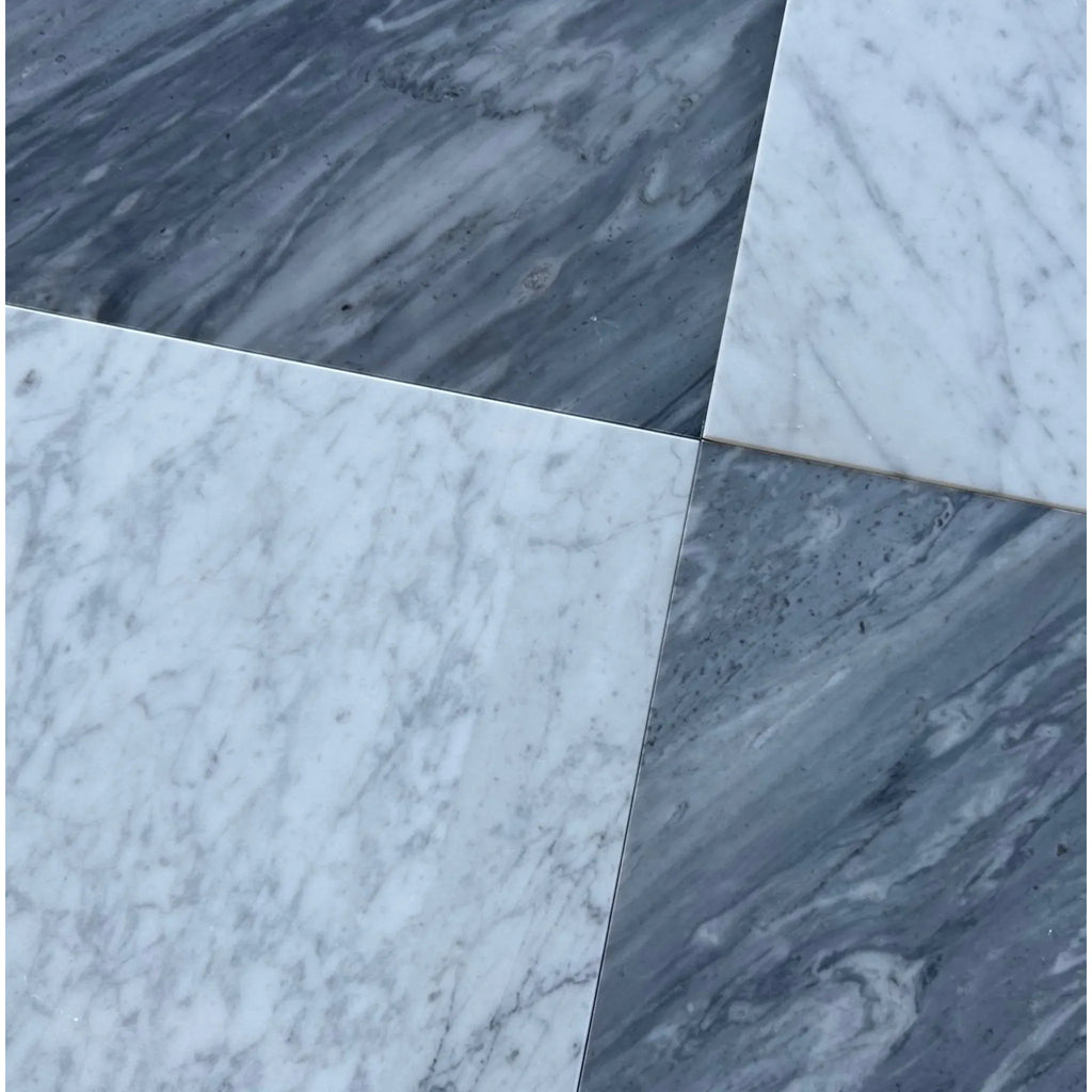 Checkerboard Bardiglio and Bianco Carrara Marble 18X18 Set of elegant floor tiles