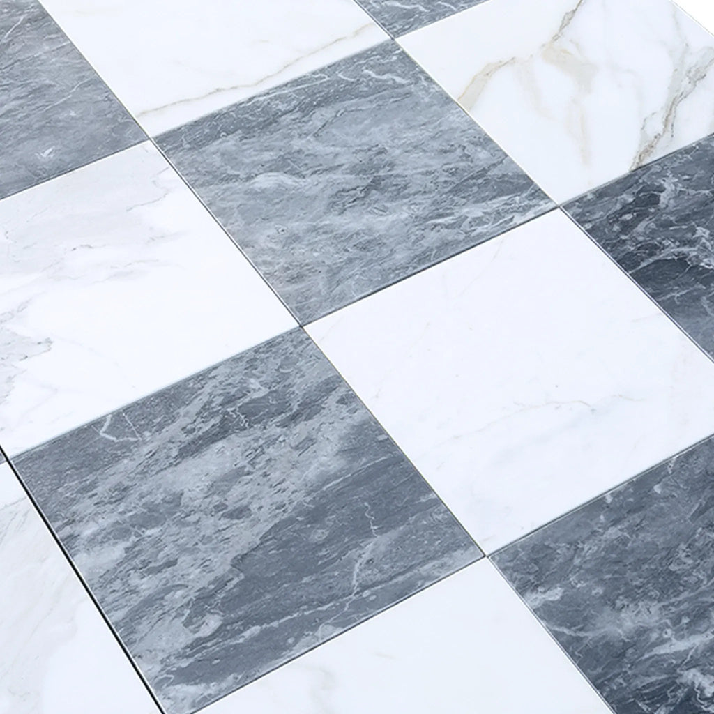 Checkerboard Bardiglio and Calacatta Gold Marble 12X12 Set floor tiles display