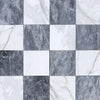 Checkerboard Bardiglio and Calacatta Gold marble tile pattern in 18X18 set