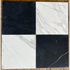 Four marble tiles in a checkerboard pattern from the Checkerboard Bardiglio and Crema Marfil set