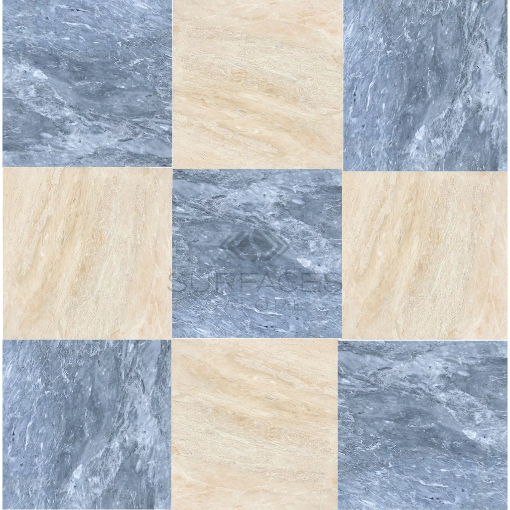 Nine square marble tiles from the Checkerboard Bardiglio and Diano Royal Marble Set