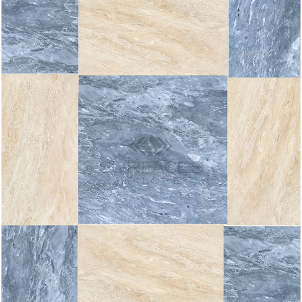 Checkerboard Bardiglio and Diano Royal Marble 12X12 Set with elegant marble tile pattern