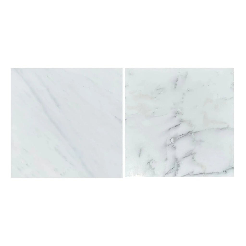 Two white marble tiles from the Checkerboard Bardiglio Imperiale and Oriental White set