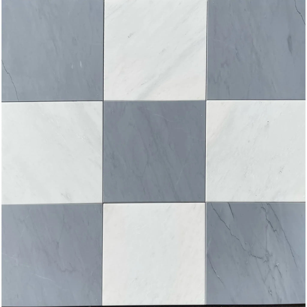 Gray and white checkerboard tiles from Checkerboard Bardiglio Imperiale Marble Set