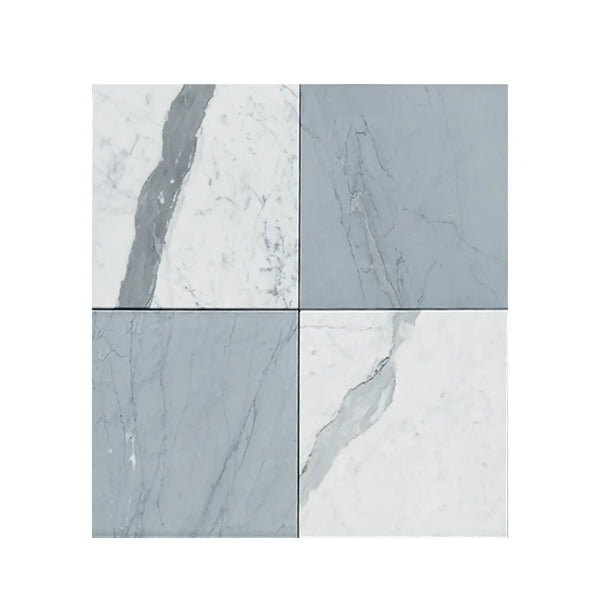 Four marble-patterned tiles from Checkerboard Bardiglio Imperiale and Statuary set